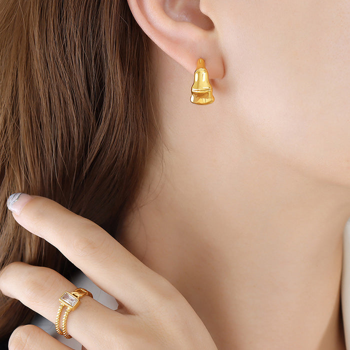 Bamboo Segment Open C Hoop Earrings In Gold Or Steel