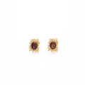 Gold and Silver Brown Oval Sunburst Statement Stud Earrings view 5