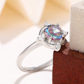 Silver Tone Rainbow Round Crown Ring with Polished Metal Finish view 4