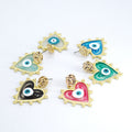 Gold Tone Pearl Outline Heart Evil Eye Stud Drop Earrings view 2