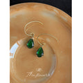 Gold Fish Hook Emerald Green Teardrop Crystal Earrings view 1