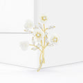 White Blossom Branch Brooch with Gold Tone Stems Clothing Pin view 3