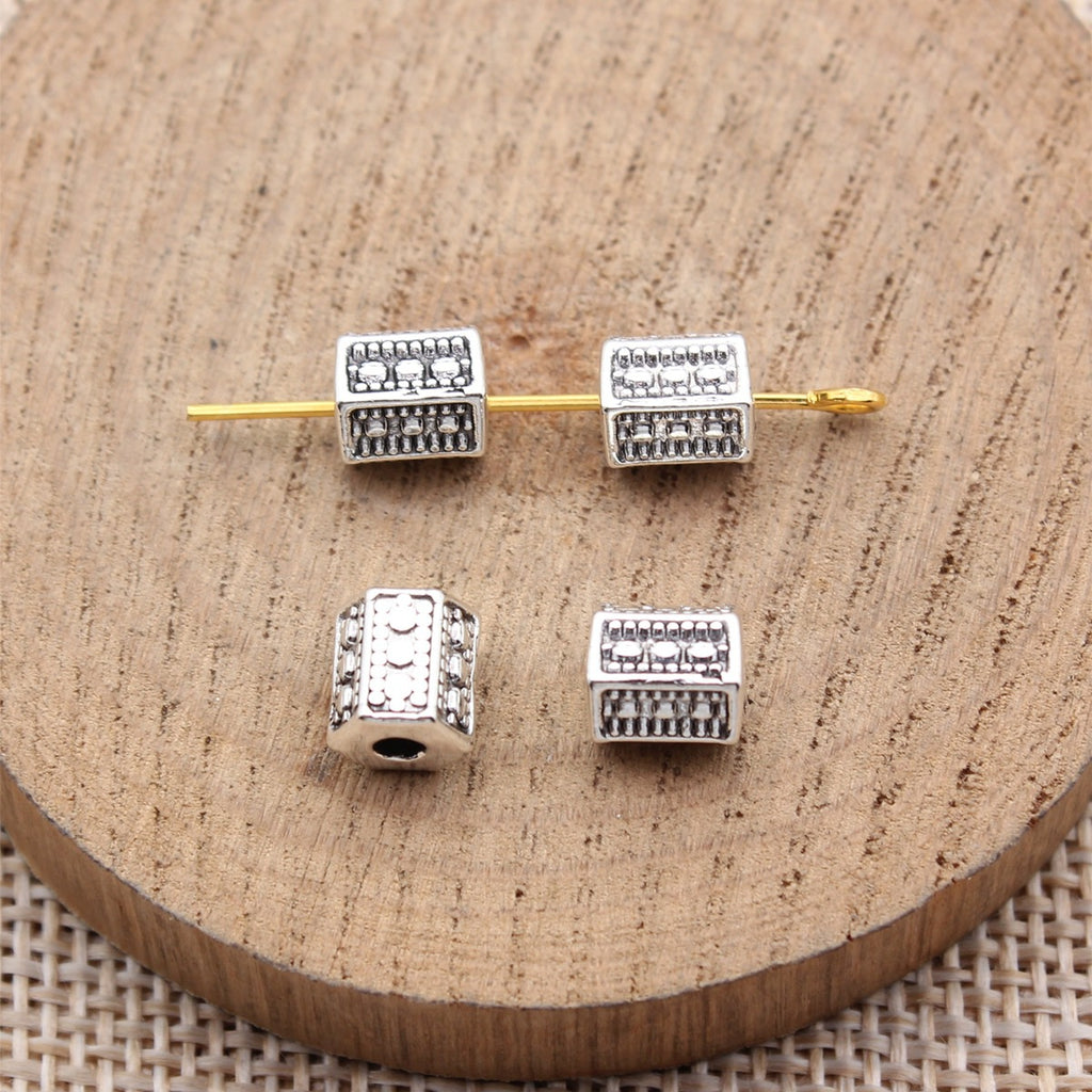 6x6x7.1mm 1.05g Antique Silver Zinc Alloy Hexagon Small Hole Spacer Beads for DIY Bracelet Jewelry