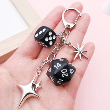 Dice Charm Keychains in 13 Pictured Variations for Bags and Keys
