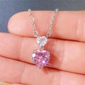 Silver Dual Heart Pendant Necklace Pink Yellow Clear Alloy view 2