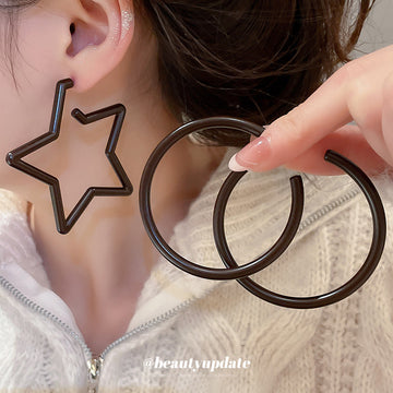 Dark Brown Oversized Open Circle Acrylic Stud Earrings