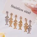 Crystal Ear Cuffs and Fish Skeleton Stud Earrings in Two Finishes view 3
