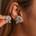 Gold Bow Enamel Stud Earrings Purple Green Blue Finishes view 2