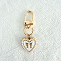 Enamel Heart Keychain with Gold Bow and Faux Pearl Border view 3