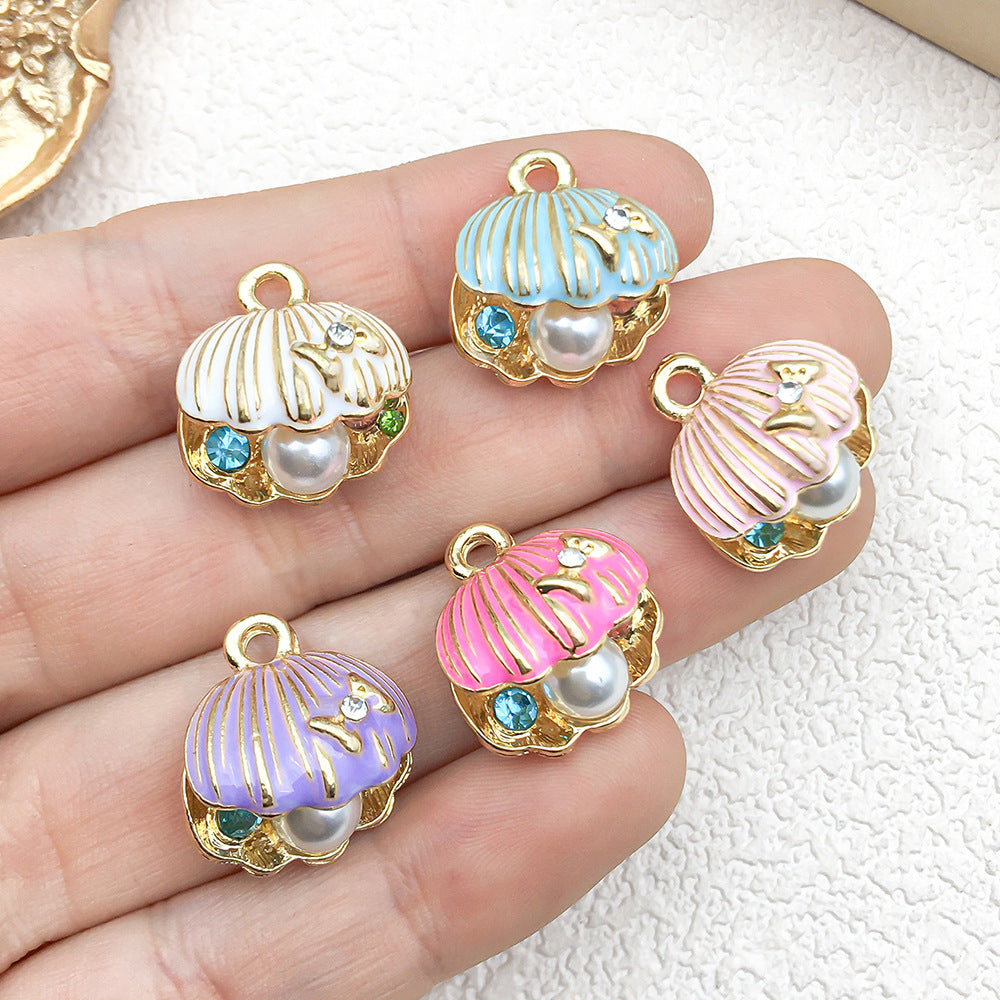 Enamel Zinc Alloy Shell Conch Pearl Charm Pendant for DIY Ocean Bracelet Keychain