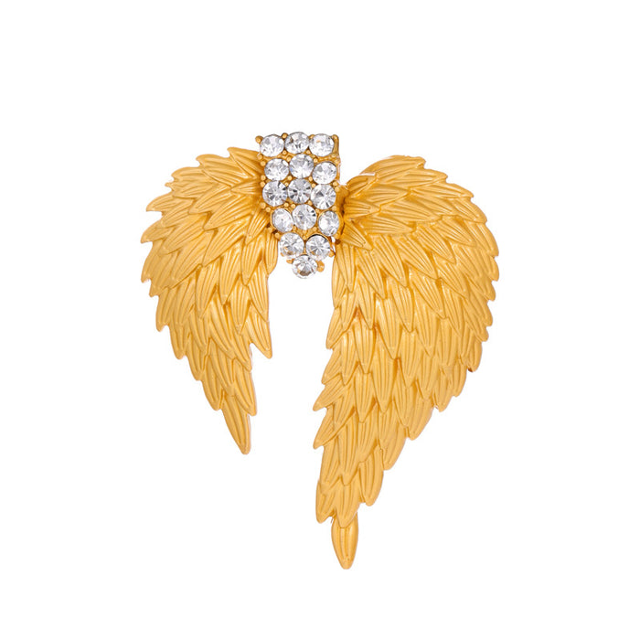 Gold Tone Angel Wing Crystal Metal Brooch Pin for Jackets and Lapels