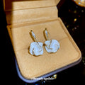 White Iridescent Abstract Flower Gold Tone Hook Earrings view 4