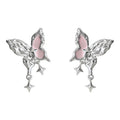 Silver Pink Enamel Butterfly Earrings Stud Clip Styles view 5