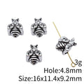 Detailed Bee Large Hole Metal Bead in Antique Silver Tone view 3