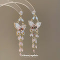 Pink Crystal Butterfly Long Tassel Stud Earrings Jewelry Pair view 1
