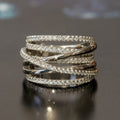 Crisscross Multi-Rail Pave Extra-Wide Ring In Polished Silver Tone view 1