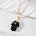 Gold Tone Colorful Hamsa Evil Eye Pendant Necklaces in Six Colors view 8