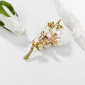Green Yellow Gold Tone Flower Metal Brooch Pin for Jackets and Lapels view 3