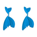Blue Matte Mermaid Fish Tail Drop Earrings Ribbed Pair view 5