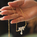 White Cat Bar Pendant Necklace with Pearl Drop in the Pictured Finish view 3