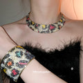 Multicolor Rhinestone Leopard Collar Necklace Bracelet Set view 4