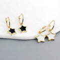 Gold Tone Black and White Star Huggie Drop Earrings view 5
