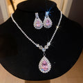 Silver Teardrop Crystal Pendant Necklace Earring Sets view 7