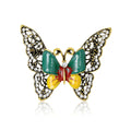 Enamel Butterfly Brooch Filigree Wings Rhinestone Frame Pin view 1