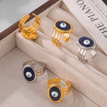 Blue Evil Eye Oil Drip Open Ring Gold Steel Triple Band view 2