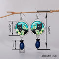 Antique Silver Black Cat Cabochon Blue Bead Drop Earrings view 4