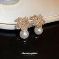 Crystal Flower Pearl Drop Stud Earrings For Women Jewelry view 3