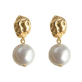 Gold Molten Nugget Baroque White Pearl Drop Earrings view 5