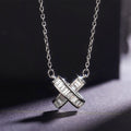 Silver Tone Crossed Bar Pendant Necklace With Clear Stones view 1