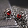 Dark Metal Crescent Moon Stud Earrings Red Heart Stone Pair view 4