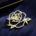 Yellow Gold Tone Camellia Openwork Metal Brooch Pin view 4