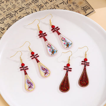 Acrylic Pipa Lute Drop Earrings White Yellow and Red
