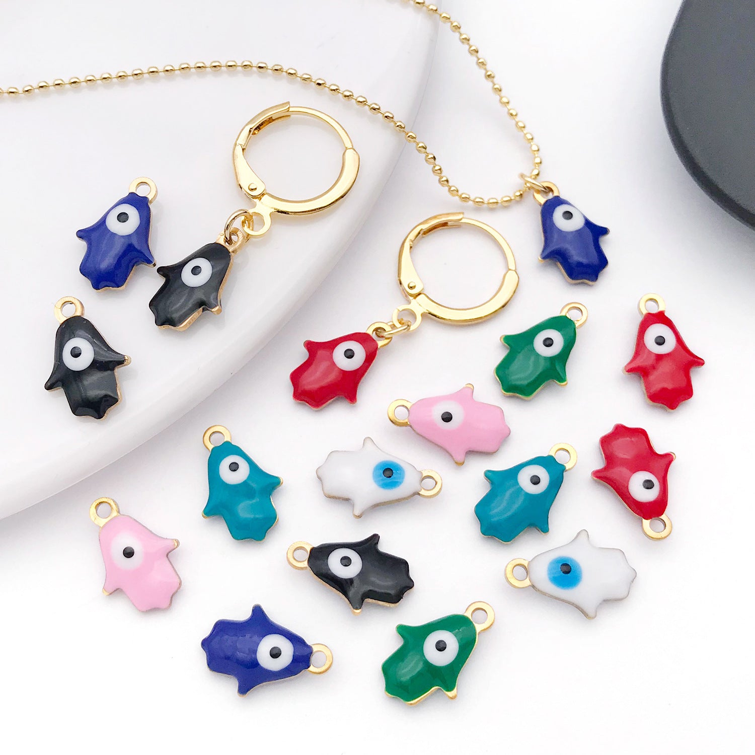 Enamel Stainless Steel Evil Eye Hand Charm Pendant for DIY Earrings and Necklace Jewelry