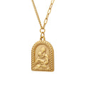 Gold Arched Madonna and Child Relief Pendant Necklace view 5