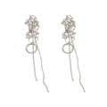 Silver Floral Double Ring Crystal Tassel Statement Earrings view 5