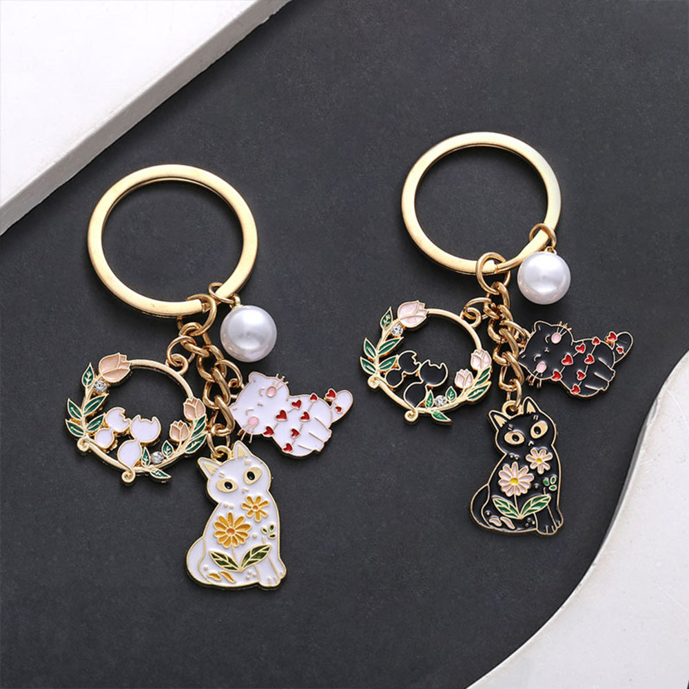 Enamel Zinc Alloy Cat Hollow Ring Charm Pendant for DIY Earrings Keychain Jewelry Making