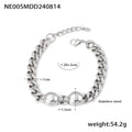 Silver Stainless Steel Cuban Chain Necklace Bracelet Dual Ball view 7