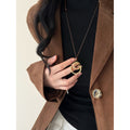 Brown Cabochon Geometric Long Pendant Necklace Statement Fashion Jewelry view 6
