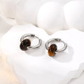 Silver Tone Irregular Donut Stone Bead Hoop Earrings in Eight Colors view 7