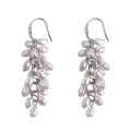 Silver Tone Pale Purple Pearl Cluster Long Hook Earrings view 5