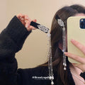 Black Velvet Silver Filigree Hair Clip With Long Pearl Like Tassels view 1