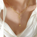 Gold Letter M Paperclip Chain Necklace Round Disc Tassel view 4