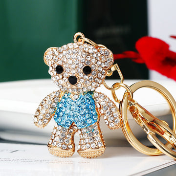 Standing Jeweled Bear Keychains in Blue and Pink Crystal Colors