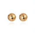 Crinkled Gold Tone Round Stud Earrings with Domed Shape view 5