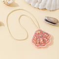 Beaded Pink Scallop Shell Charm Pendant With Pearl Accents view 2