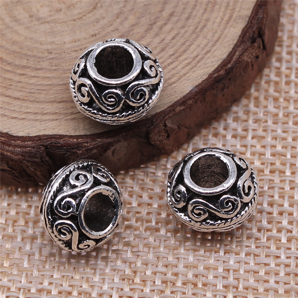 12x9mm 4g Antique Silver Zinc Alloy Patterned Large Hole Beads for Bracelet Necklace Making